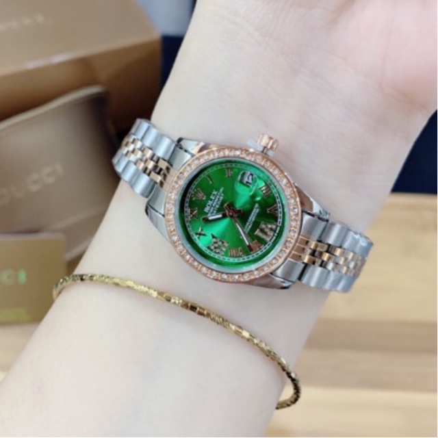 Đồng hồ R O.LEX NỮ mặt xanh viền đính đá dây thép không không gỉ | BigBuy360 - bigbuy360.vn