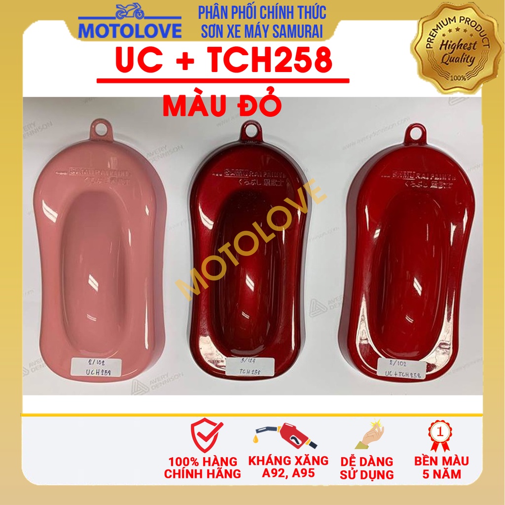 Combo Combo sơn samurai màu đỏ UC + TCH258  loại 2K chuẩn quy trình độ bền 5 năm gồm 2K04 - UCH258 - TCH258 -2k01