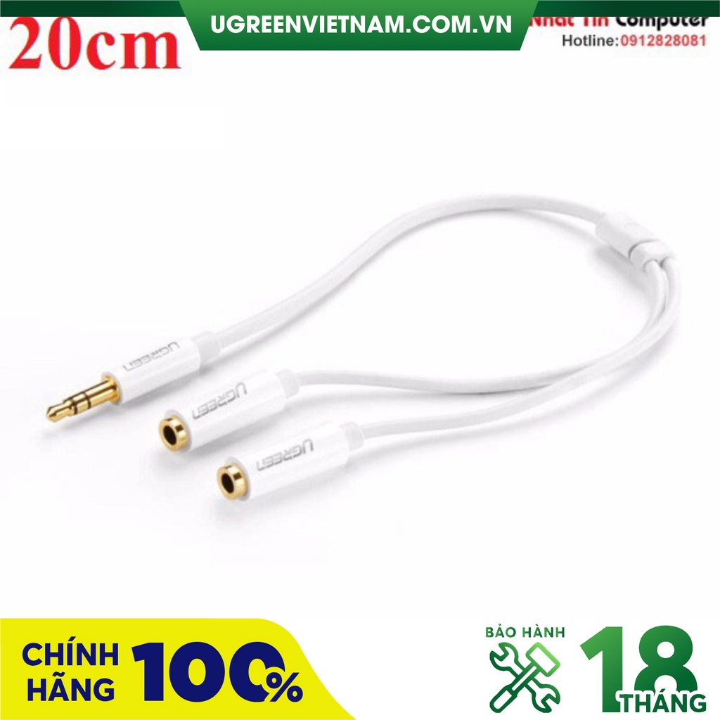 Cáp chia 2 cổng Audio 3.5mm dài 20cm Ugreen 10739 cao cấp (màu trắng)