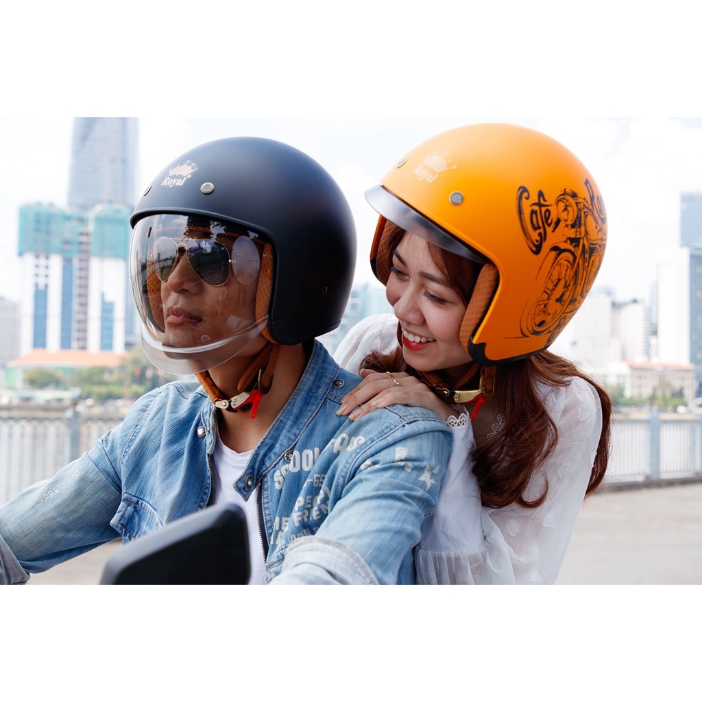 Mũ bảo hiểm 3/4 Royal M139 kính âm tem V7 vàng mờ