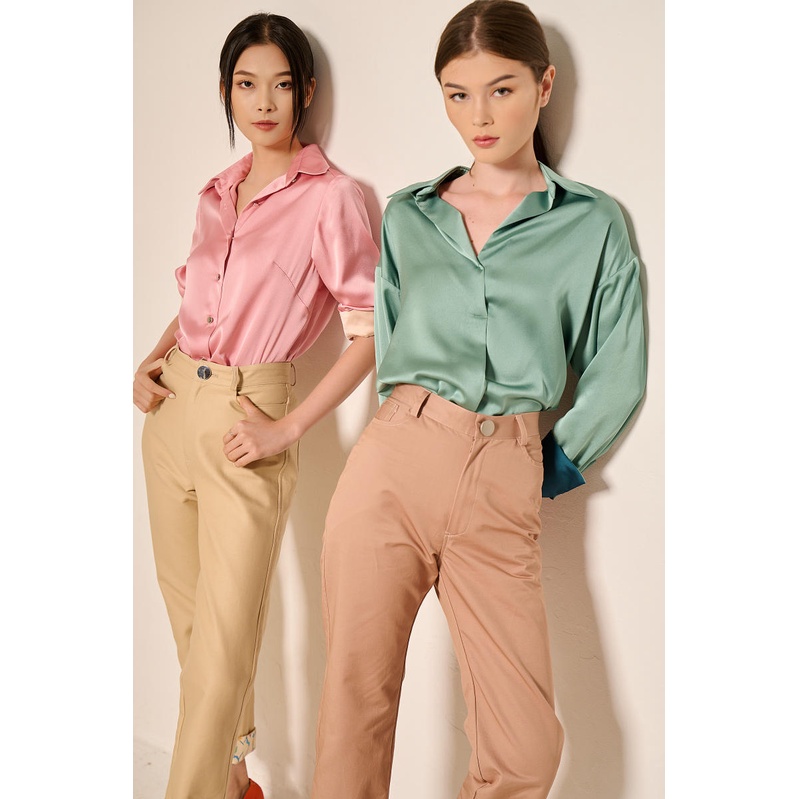 Graphé - QUINCY lilac shirt / Áo sơ mi lụa thiết kế tay dài oversized màu tím