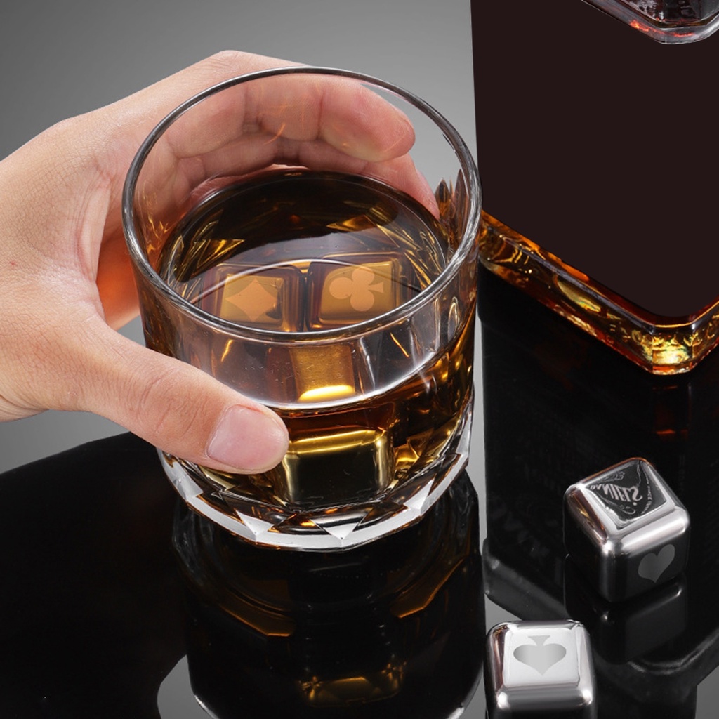 <biuboom> 1 Set Ice Cubes Anti-deformation Reusable Stainless Steel Quick Cooling Whiskey Chilling Stones for Bar