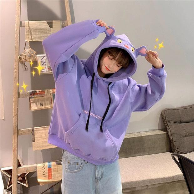 ÁO HOODIE PINK PANTHER, ÁO KHOÁC HOODIE NỮ MŨ BÁO HỒNG - Korean Impress Shop