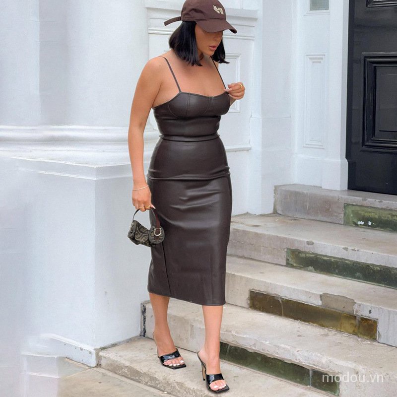 Đầm trễ vai xẻ tà màu trơn quyến rũ cho nữ
