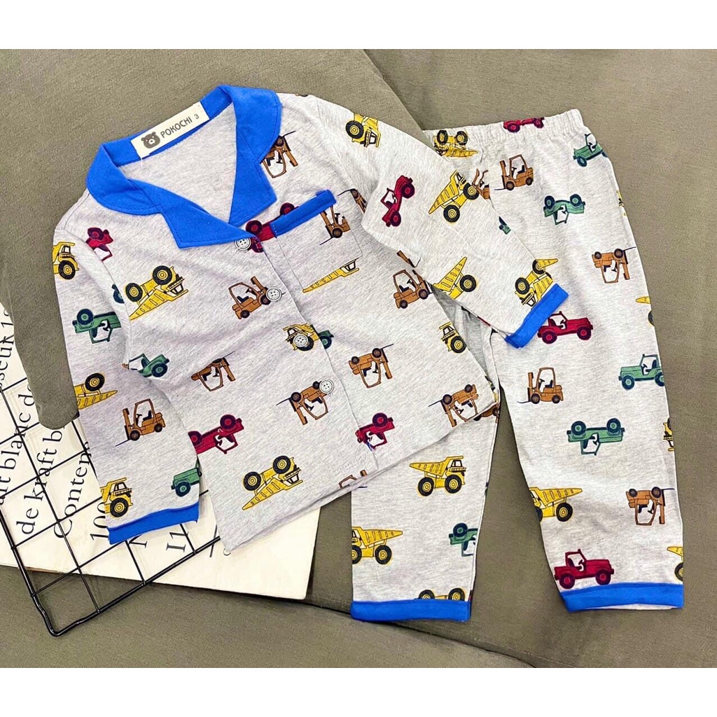 [7-20kg] Bộ ngủ Pijama dài tay thu đông chất cotton xuất dư mền mịn cho bé trai - Set áo dài quần dài