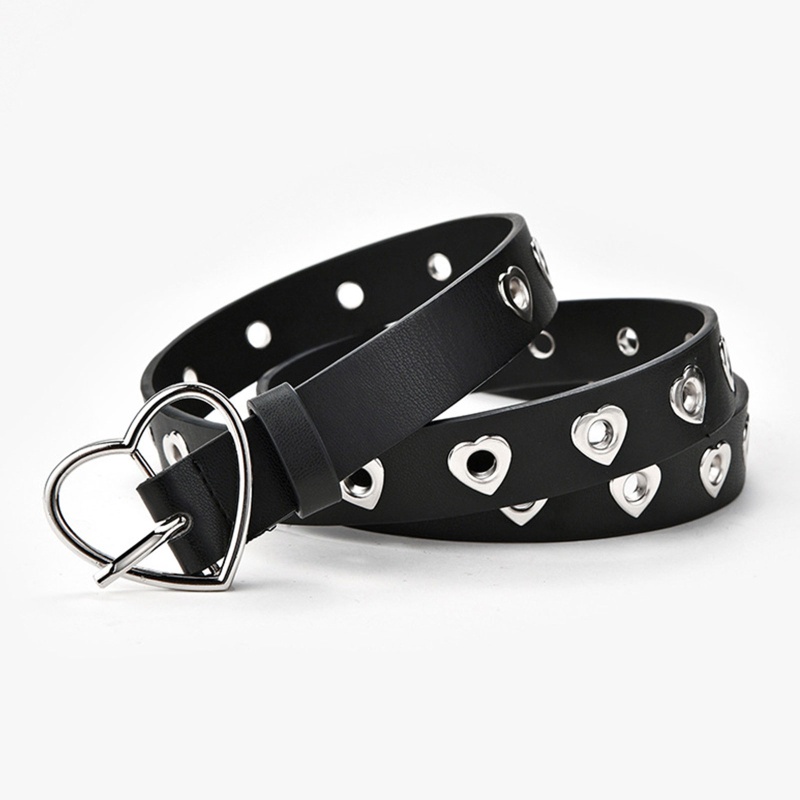 Thắt lưng da phối khóa hình trái tim rỗng phong cách punk năng động cho nữ