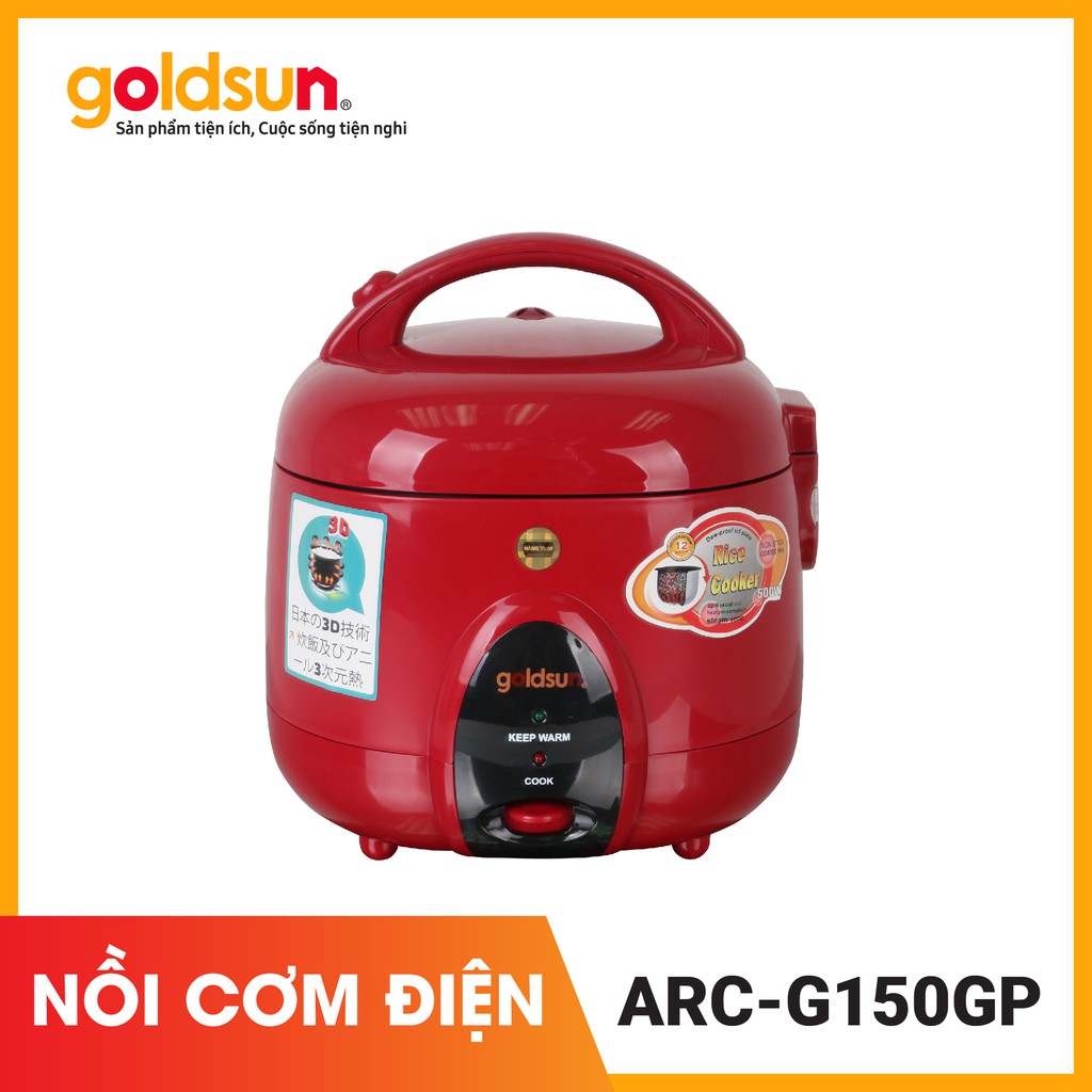 Nồi cơm điện Goldsun nắp Gài 3D 1,5 lít ARC-G150GP, 2 mùa trắng + đỏ