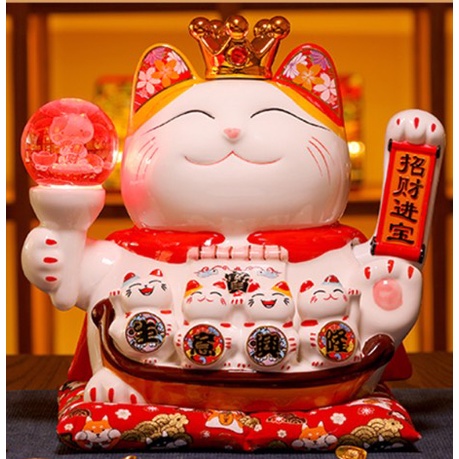 Mèo Thần Tài , Mèo May Mắn Vẫy Tay Cao 25cm Cầm Quả Cầu Phát Sáng