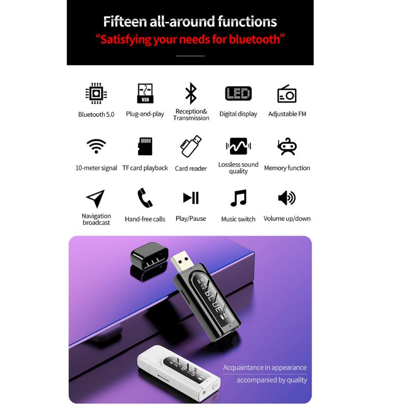 Usb FM Bluetooth 5.0 Nhận Tín Hiệu Có Màn Hình Hiển Thị Giắc Cắm 3.5mm Hỗ Trợ Đọc Thẻ TF Mp3 Cho Máy Tính TV