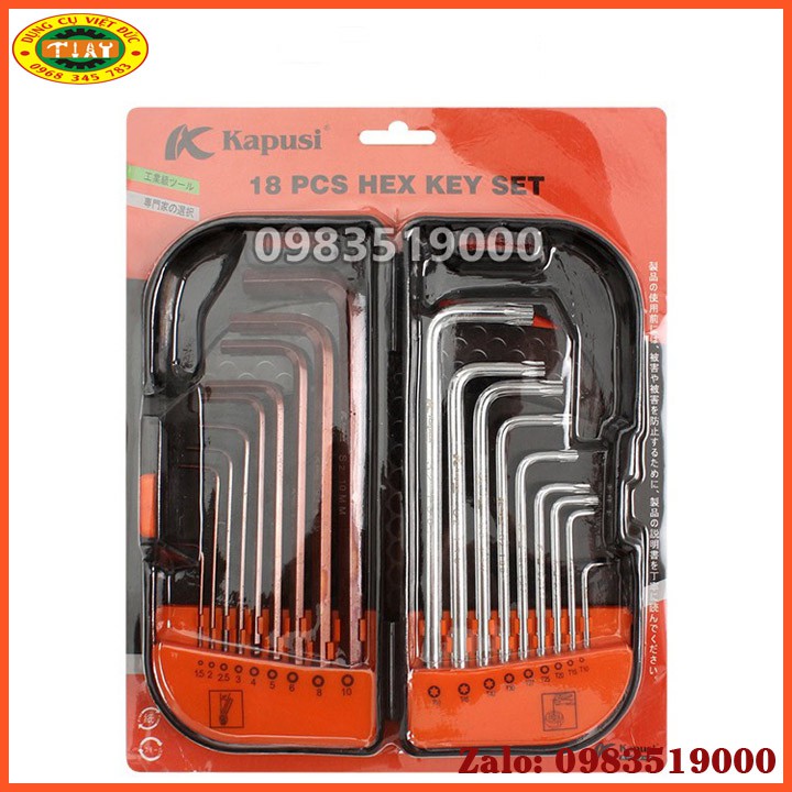 BỘ LỤC GIÁC BI - LỤC GIÁC HOA THỊ  18 CHI TIẾT KAPUSI JAPAN, LỤC GIÁC CHỮ L cao cấp