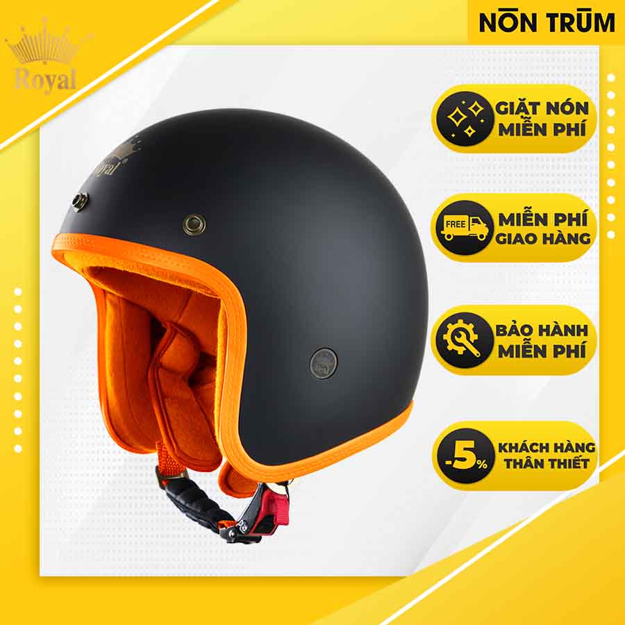 Nón bảo hiểm 3/4 ROYAL M20B đen nhám trơn