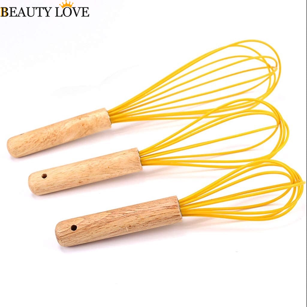 Bộ 3 Cây Đánh Trứng Bằng Silicone Cán Gỗ Thân Thiện Với Môi Trường