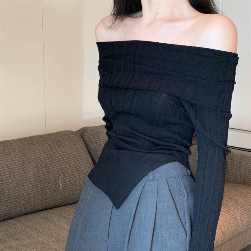 Áo thun COZOKC tay dài trễ vai dáng ôm thiết kế lệch tà quyến rũ