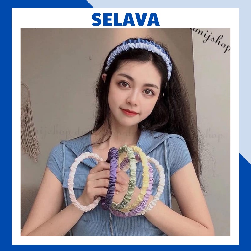 Bờm tóc vải nhún bản to nhiều màu phong cách vintage SELAVA