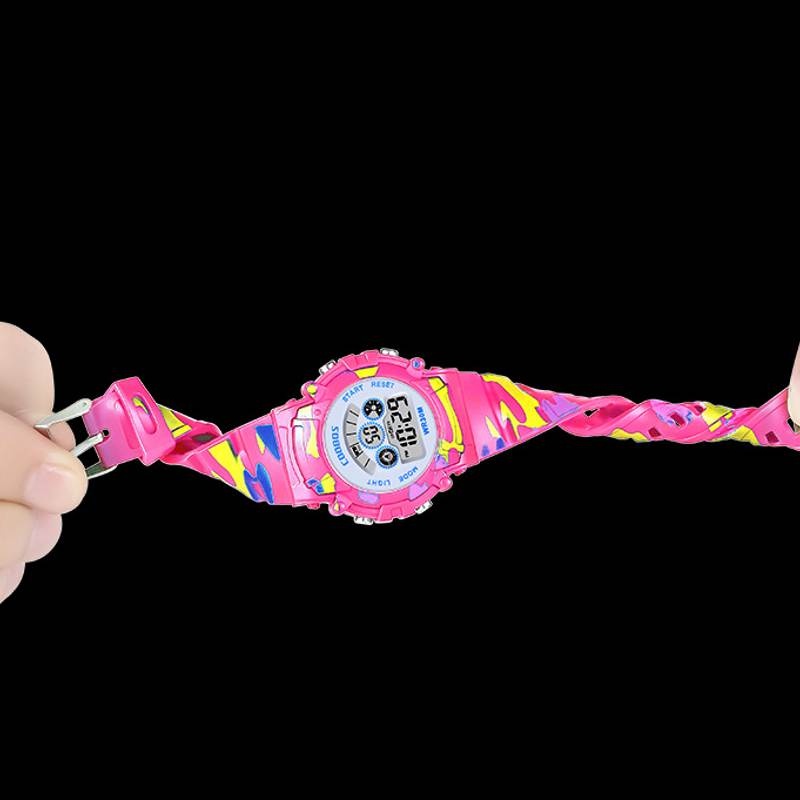 Đồng hồ điện tử đeo tay kỹ thuật số bằng pvc có đèn led thời trang tối giản cho bé hoa văn ngụy trang