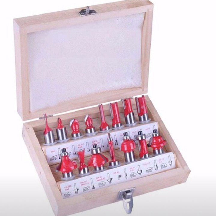 BỘ MŨI PHAY GỖ 6,35 mm - 15 MÓN