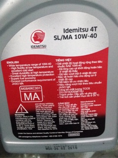 Dầu nhớt Idemitsu 4T SL/MA 10W40 1.0L