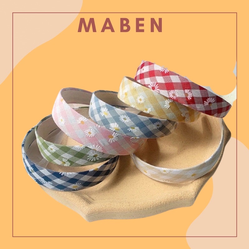 Cài tóc caro hoa cúc xinh nữ tính - Maben