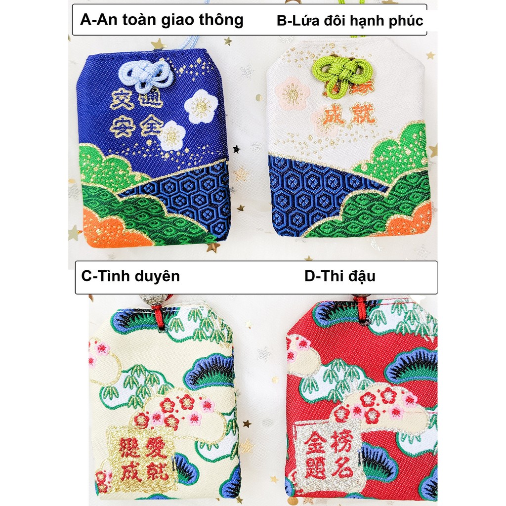 Túi Phước May Mắn Omamori Tặng  Đá Ngũ Sắc