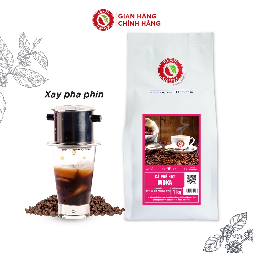 Cà phê hạt Moka - Copen Coffee 1kg_đắng nhẹ, xen lẫn vị chua và ngọt, thơm dài lâu