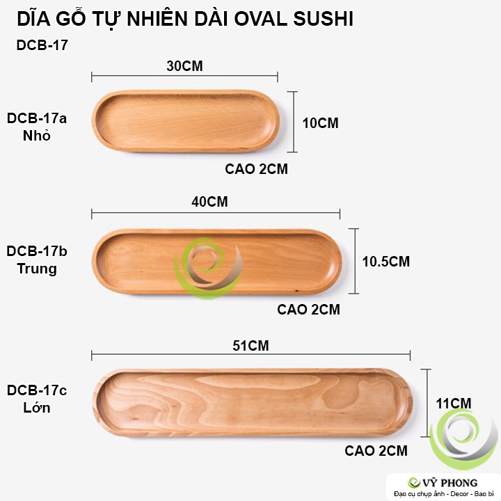 DĨA GỖ SỒI TỰ NHIÊN DÀI OVAL PHONG CÁCH NHẬT BẢN ĐỂ BÁNH SUSHI TRANG TRÍ BẾP ĐẠO CỤ CHỤP ẢNH SẢN PHẨM INS DCB-17