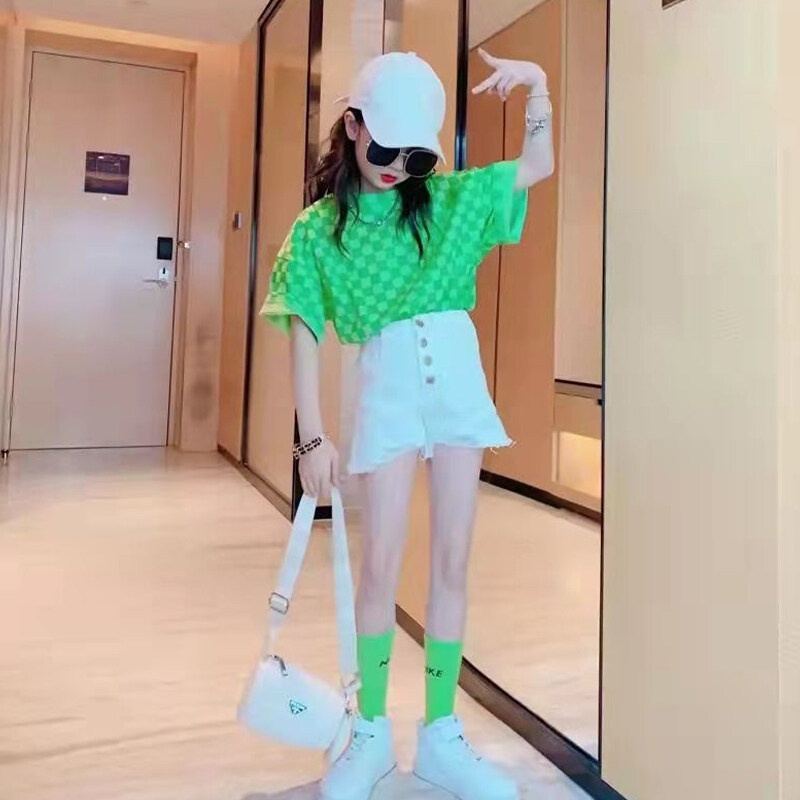 Áo thun IQ ANGEL tay ngắn in họa tiết thời trang cho bé gái