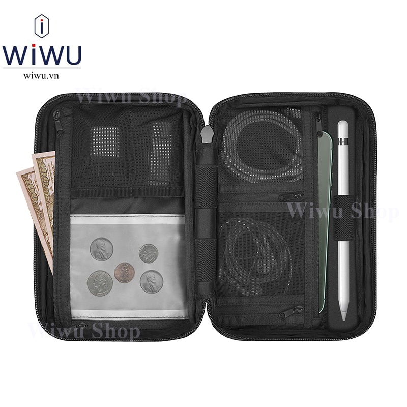 WiWU Camou Travel Pouch Acessories . Túi đựng Điện Thoại , phụ kiện sạc cáp , tai nghe cầm tay rằn ri chống nước mang đi