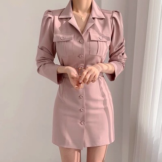 Đầm cổ vest sang trọng kèm đai, đầm vest tôn dáng