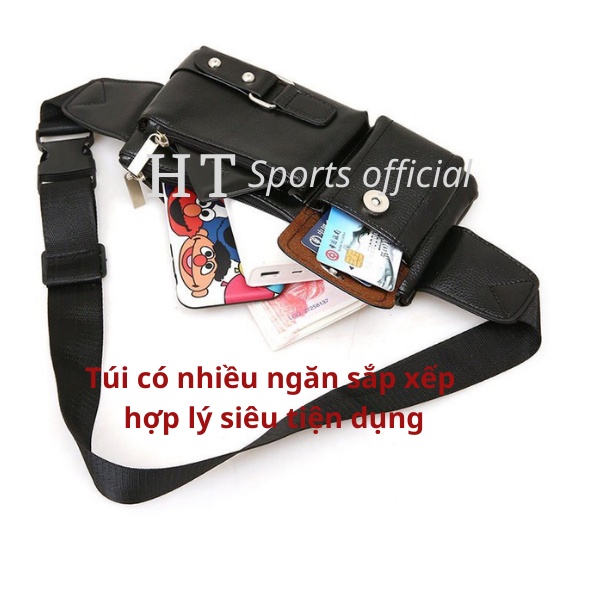 Túi đeo chéo, đeo bụng nam HT Sports da 3 ngăn cao cấp phong cách Hàn Quốc bền đẹp