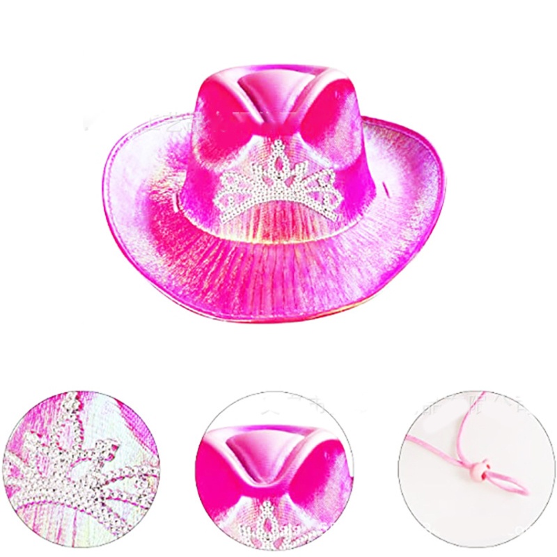 Mũ Cao Bồi Cao Bồi Có Dây Điều Chỉnh Được Màu Hồng Với Vương Miện Cao Bồi Dạ Quang Cho Trang Phục Par