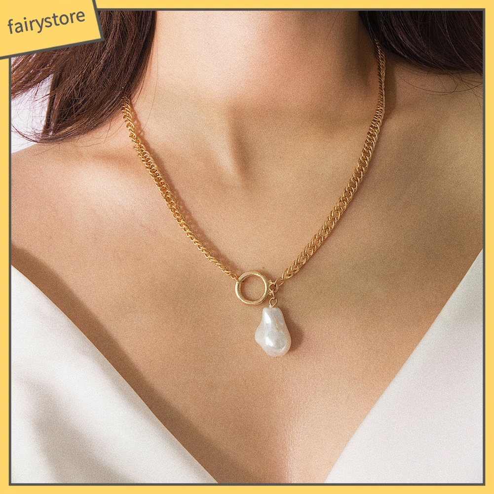 Dây Chuyền Mặt Hình Tròn Đính Ngọc Trai Nhân Tạo Thời Trang Dành Cho Nữ