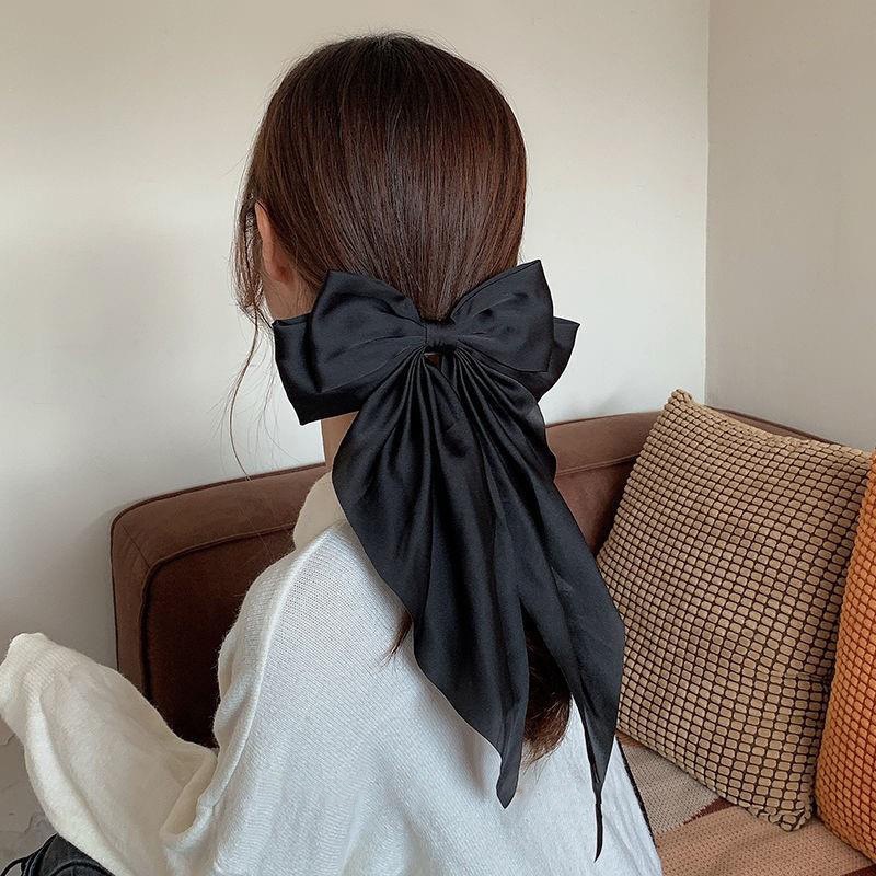 Kẹp tóc Haimeikang thiết kế thắt nơ làm từ vải satin màu trơn thời trang xinh xắn