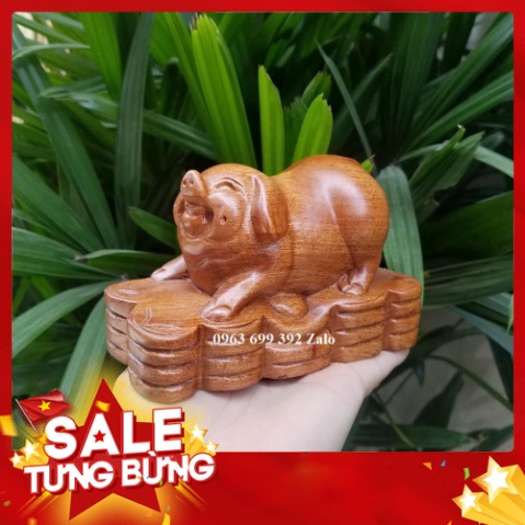 Tượng con lợn con heo gỗ hương ngang 15 cm