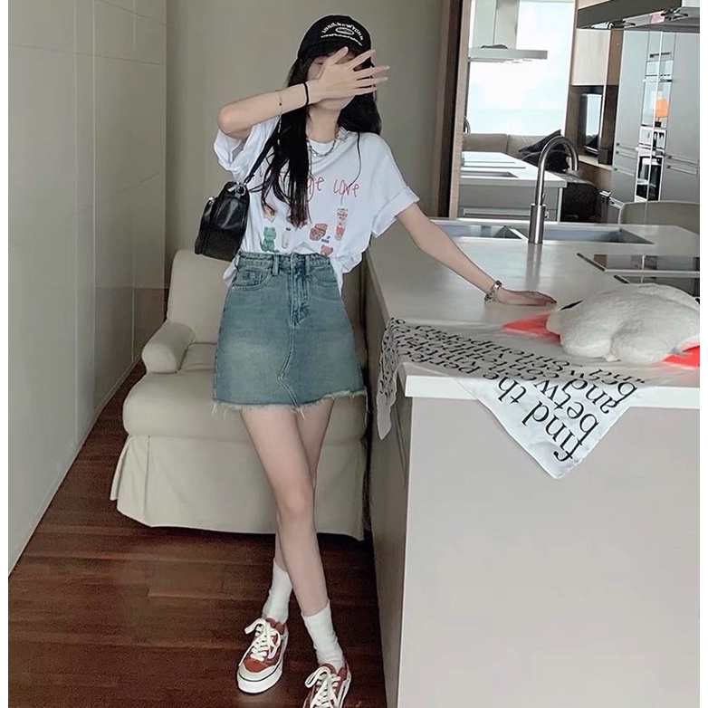 Chân váy A xanh nhạt