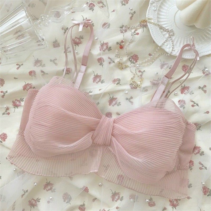 Áo bra 2 dây lưới dập cột xoắn nơ cực dễ thương