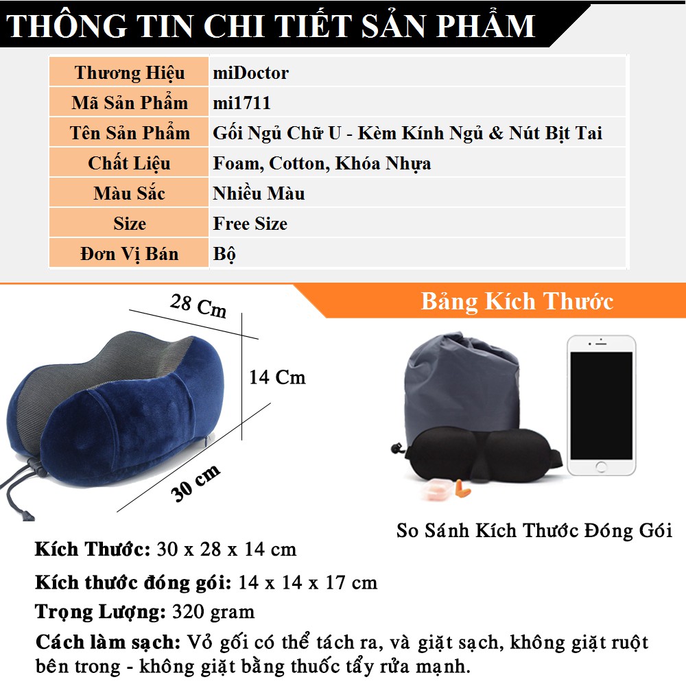 Gối Chữ U – Gối Ngủ Du Lịch, Tựa Đầu Ô Tô, Máy Bay Chất Liệu Memory Foam mi02