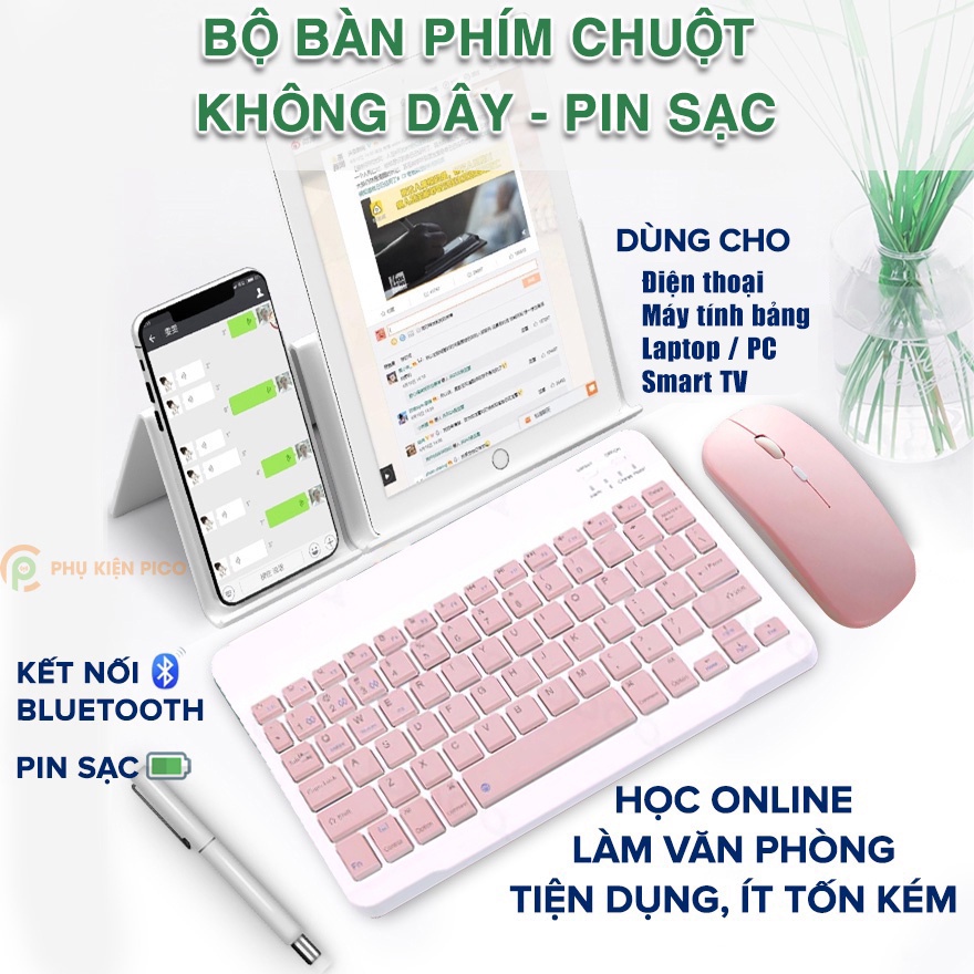 Bàn phím Bluetooth hồng không dây máy tính bảng Ipad - Chuột hồng không dây điện thoại, máy tính