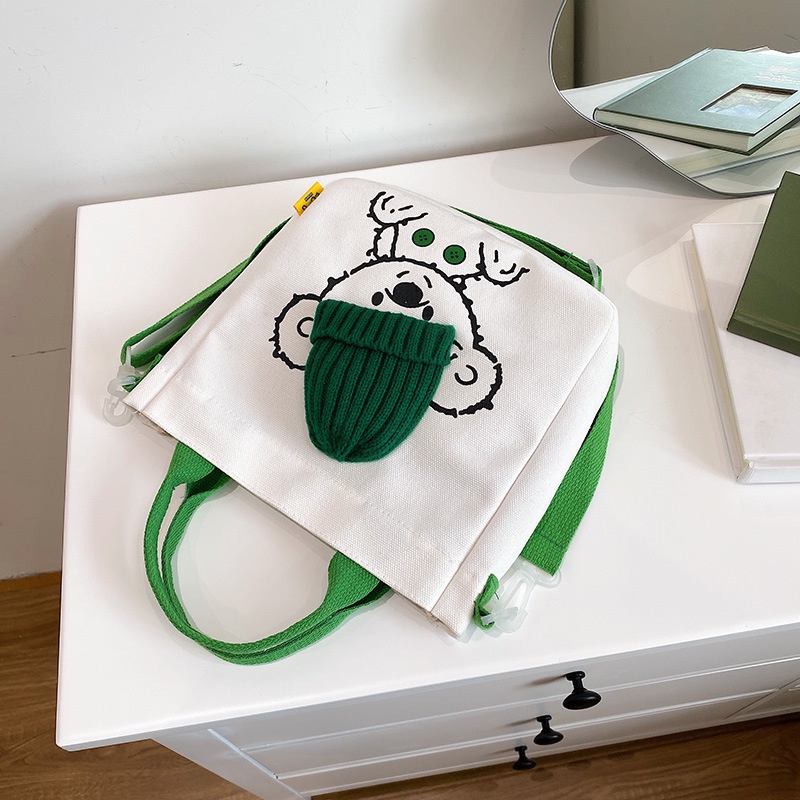 Túi Xách Vải Canvas In Hình Gấu Hoạt Hình Đáng Yêu Phong Cách Hàn Quốc Cho Bạn Gái