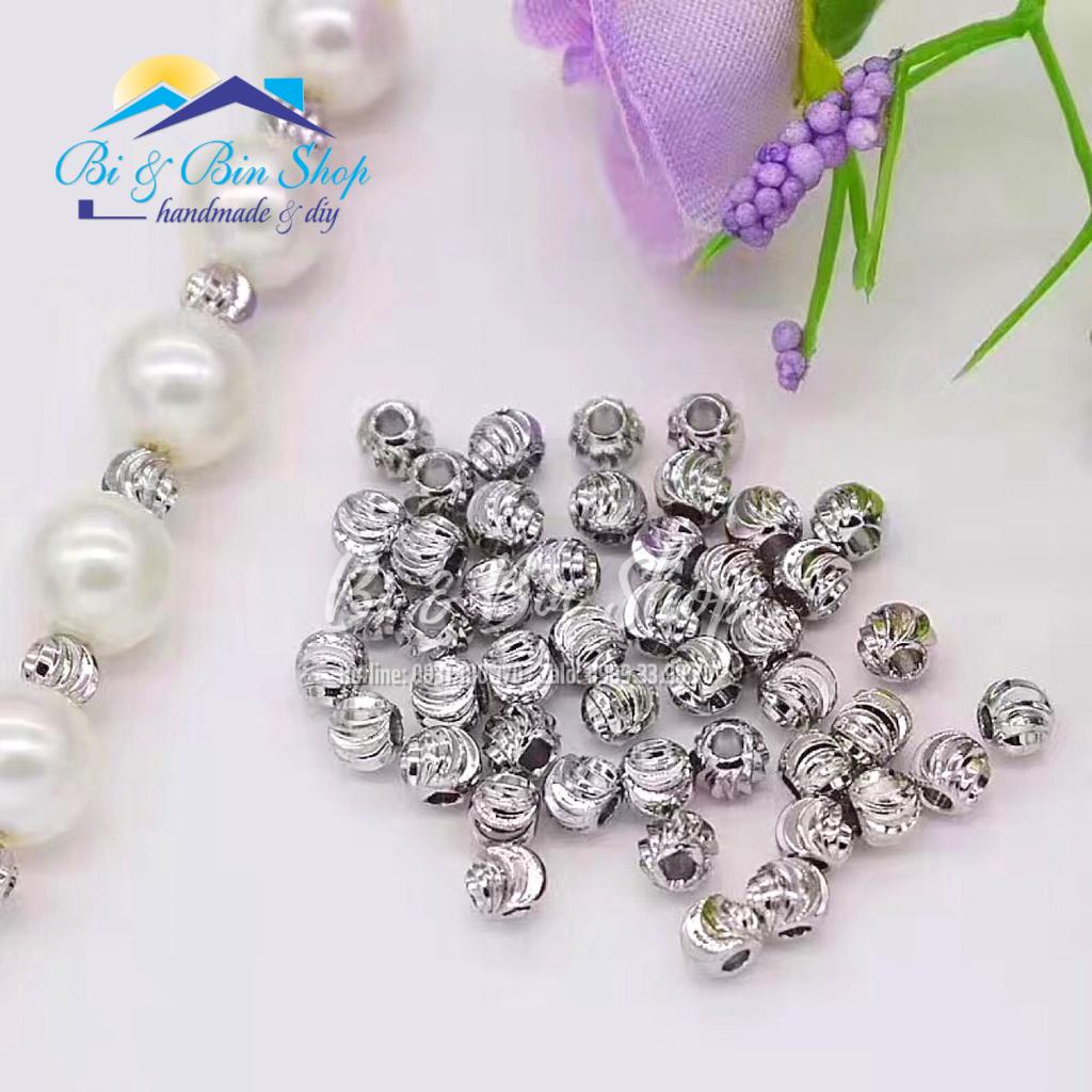 10 Viên Charm Tròn Khía Xoắn Xỏ Xen Hạt Chuỗi Làm Vòng Đeo Tay, Dây Chuyền, Làm Trang Sức Handmade