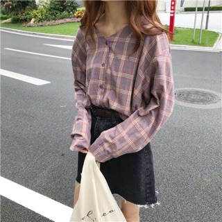 Sơ Mi Kẻ cổ tim
