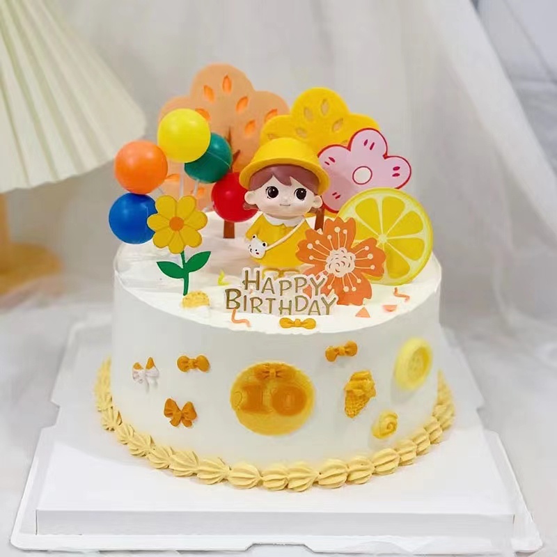 [Spot * Giao Hàng Ngay Lập Phương] Phụ Kiện Trang Trí Bánh Kem Sinh Nhật Bé Hình Công Chúa Nhỏ Đội Mũ Vàng Dễ Thương