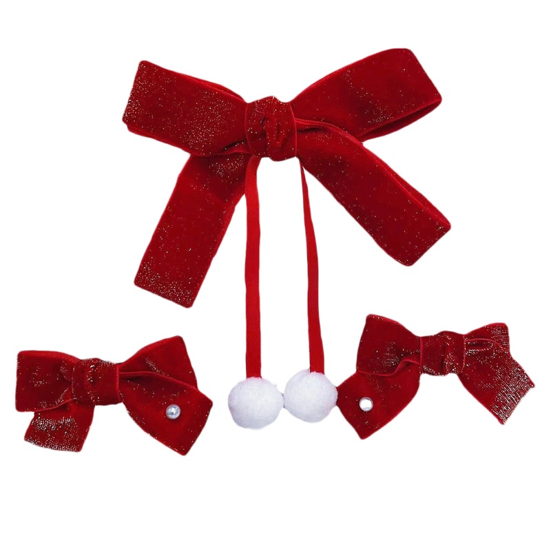 Kẹp Tóc Nơ Vải Nhung Đính Ngọc Trai Nhân Tạo Thời Trang