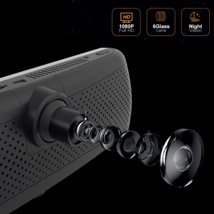Camera hành trình đặt taplo nhãn hiệu Whexune 10 inch Ram4G, Rom 32G V900 tích hợp cam lùi 4G, wifi, Android 8.1
