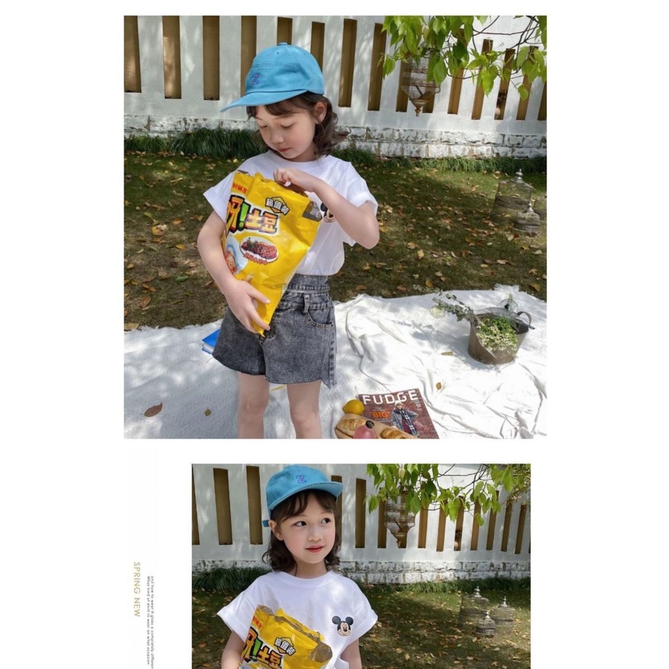 Áo Thun Tay Ngắn Chất Liệu Cotton In Hình Chuột Mickey Cho Bé Gái