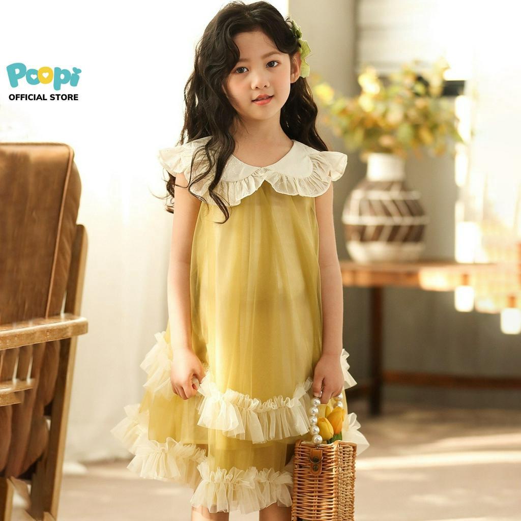 Váy Bé Gái Poopi Kiểu Sát Nách Phối Bèo Công Chúa Xinh Đẹp
