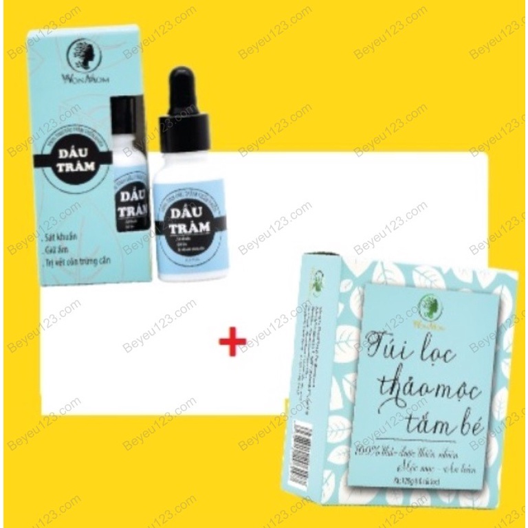 Combo Dầu tràm nguyên chất 15ml + Hộp 10 túi thảo mộc tắm bé 120g - Wonmom (Việt Nam)