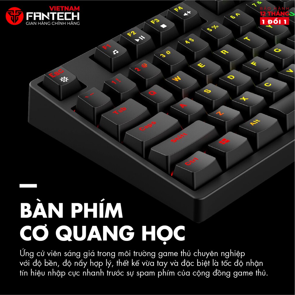 Bàn Phím Cơ Gaming TKL Có Dây Fantech MK872 OPTILITE Outemu Optical Black Switch LED RGB Full Anti Ghosting