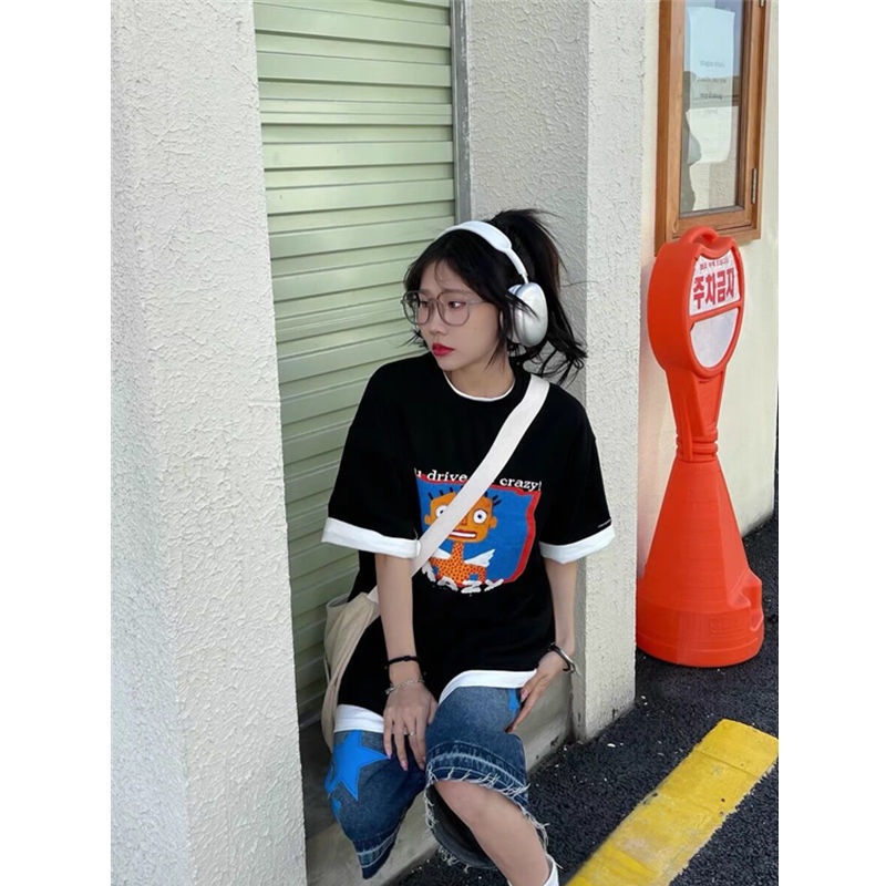 Quần denim lửng ống thẳng rộng phong cách châu Mỹ thời trang đường phố hip hop có cỡ lớn dành cho nữ pI6n