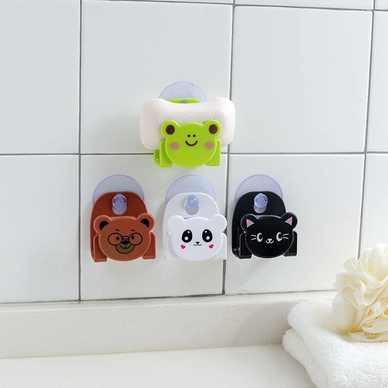 [Mới] Giá Treo Khăn / Giá Để Xà Phòng Mini Có Giác Hút Dán Tường Hình Gấu Hoạt Hình Dễ Thương Cho Phòng Tắm / Nhà Bếp
