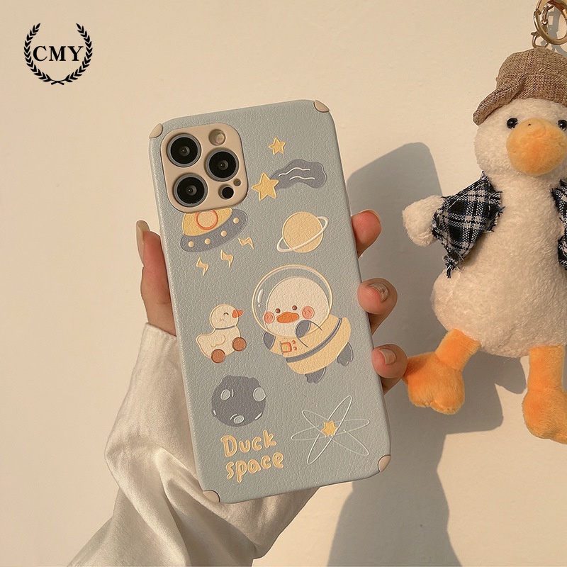 Ốp điện thoại TPU da cừu hình chú vịt phi hành gia cho iPhone 11 Pro Max X Xr Xs Max 7 8 Plus Se 2020 12 pro max 12 mini